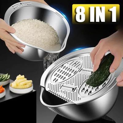 Multifunctional Vegetable Chopper Carrot Potato Stainless Steel Grater Cutter Shredder Rice Washing Drain Basket Kitchen Tools