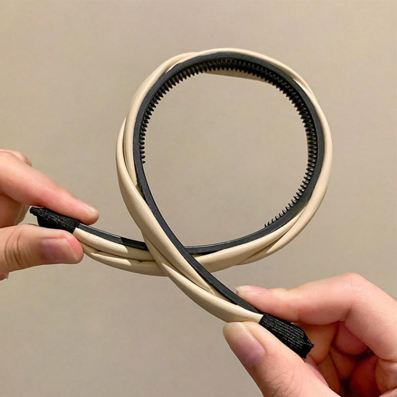 Bentite din piele PU împletită pentru femei Bandă de păr răsucită simplă Bentita de păr neagră, bej, accesorii de păr pentru fete