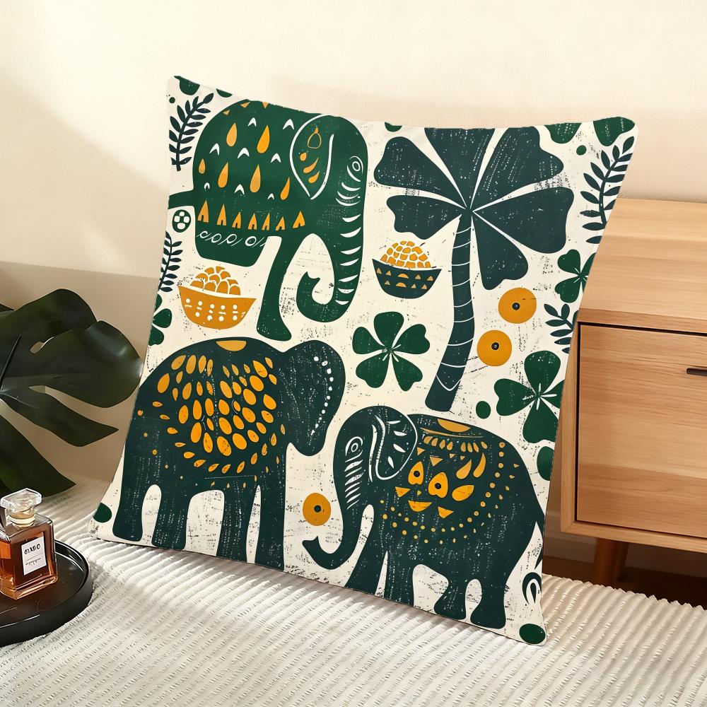 Elephant and flower Cushion Cover Soft Short Plush Pillow Cover Smooth Cozy Texture Aesthetic Cushion Case Home Decor