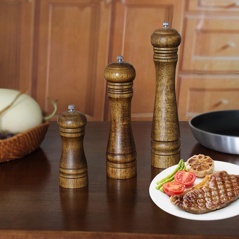 Wood Salt and Pepper Grinder Set, Pepper Mill, Salt Shakers w/Adjustable Ceramic Rotor- Refillable - Oak Wood