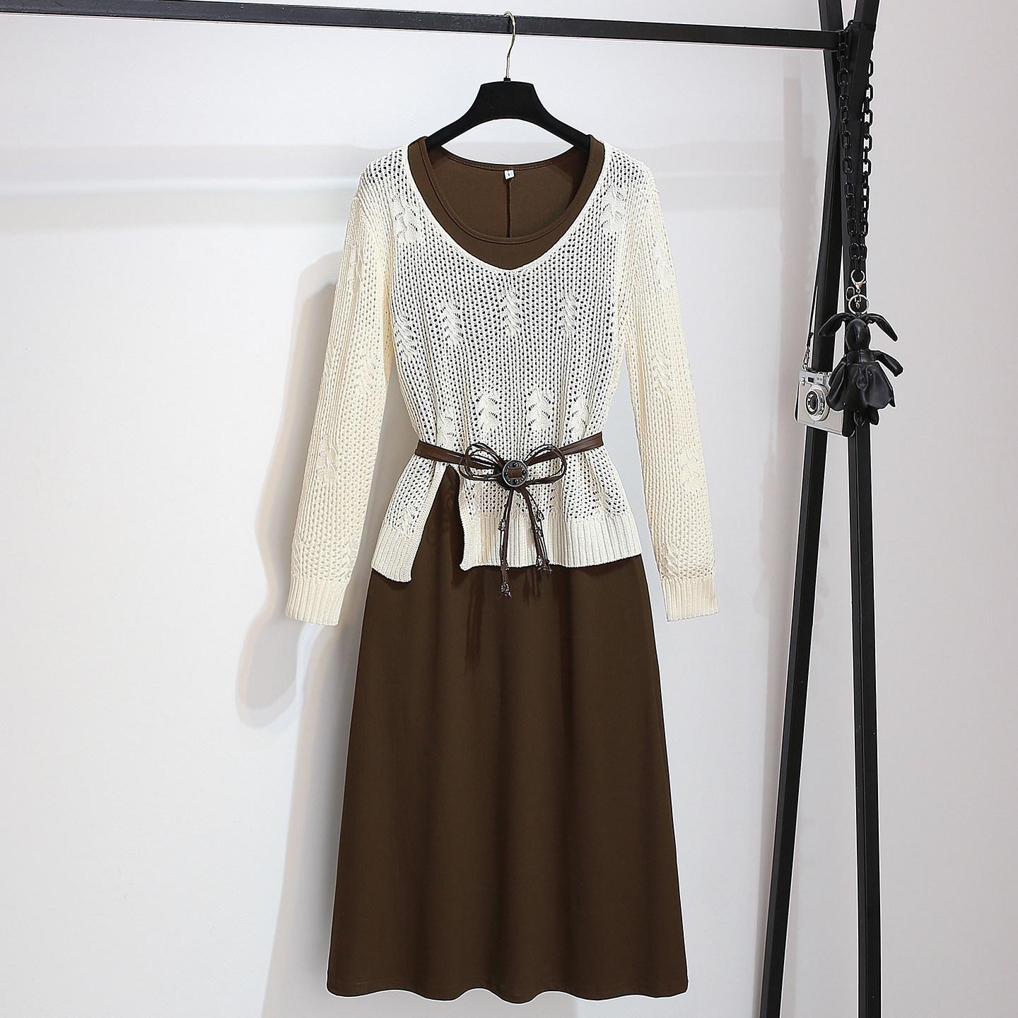 

Korean Style Camisole Dress & Knit Hollow Cardigan Set for Women - 2026 Spring Collection Medium абрикосовый