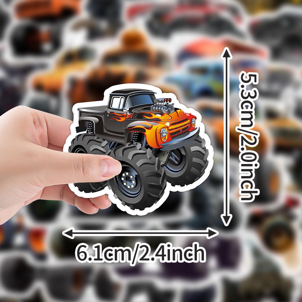 50 Cartoon Monster Truck Graffiti Stickers: Creative, Waterproof Decor for Water Bottles & Phones