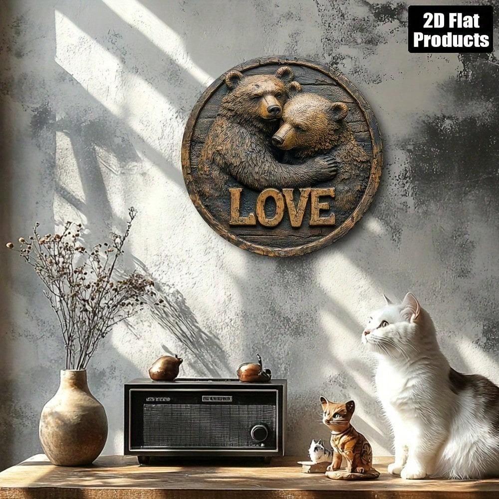 Vintage Couple Bear Metal Wall Art Rustic 2D Aluminum Sign For Home Bar Kitchen Office Decor 8x8 Inch
