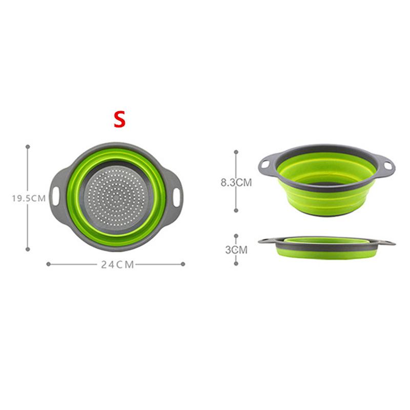 Creative Green Silicone Round Folding Vegetable Fruits Washing Drain Basket Colander Strainer Collapsible Drainer Kitchen Tool