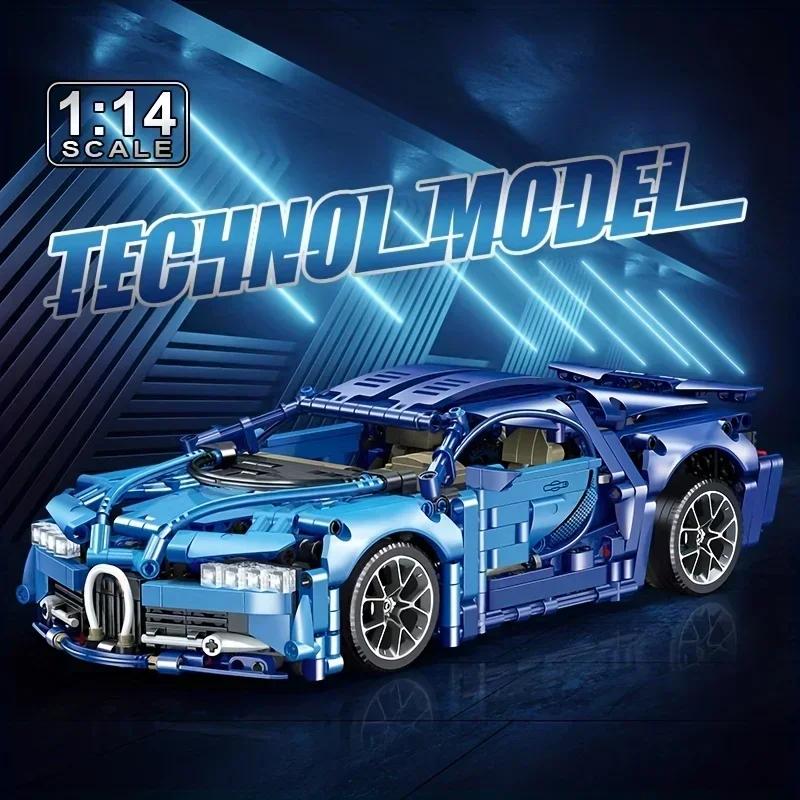City Technical Super Bluce Sports Car MOC Building Blocks Kit 1:14 Scale Model Super Speed Vehicle Assemble Toy Bricks Kids Gift