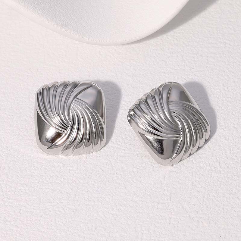 Stainless Steel Geometric Oval Stud Earrings for Women Exaggerated Gold Color Metal Texture Personality Earrings Jewelry Gifts