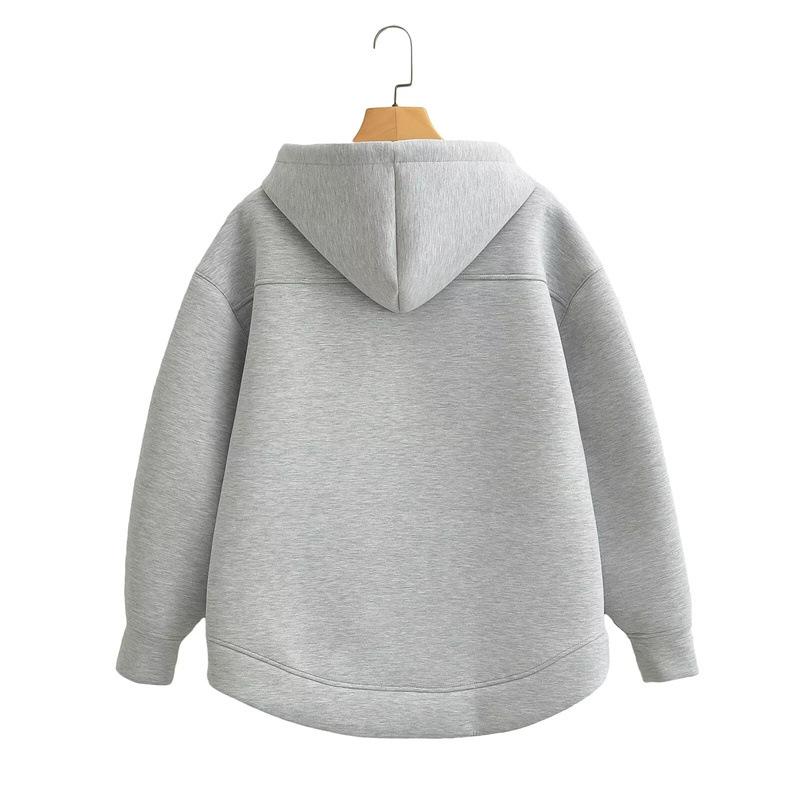 Autumn Women Gray Jacket Hood Long Sleeve Pocket Zipper Jacket Coat Women Casual Outerwear Coat