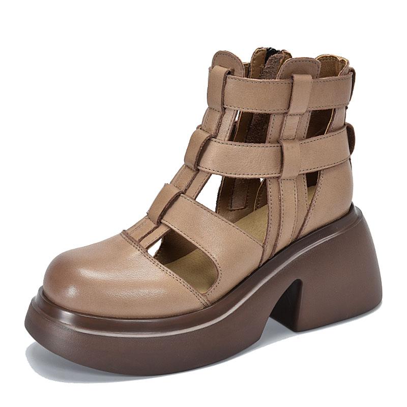 Fashion GKTINOO Women Sandals Summer Zipper Gladiator Boots Thick Soled 100% Genuine Leather Shoes Woman Handmade Platform Sandals