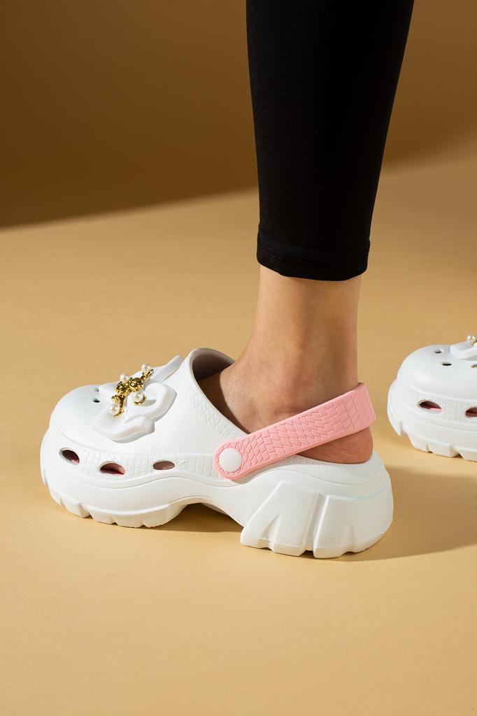 Sandale Eva Comfort pentru femei, cu talpă înaltă, cu panglică DNZ223-24WhitePowder