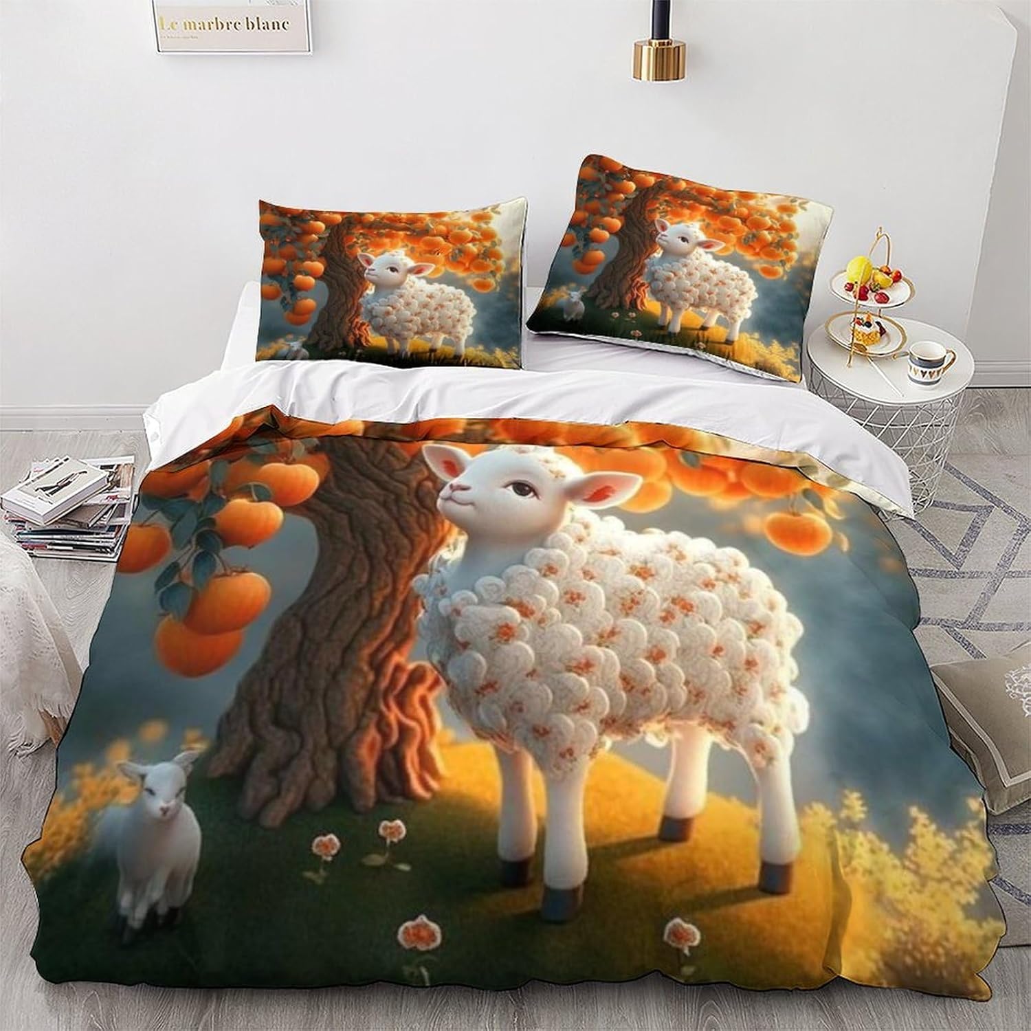 

Cartoon Sheep Duvet Cover Double Size, 3D Cute Animals Soft Microfiber Bedding Set with 2 Pillowcases for Kids Boys Girls Teens 90x200cm