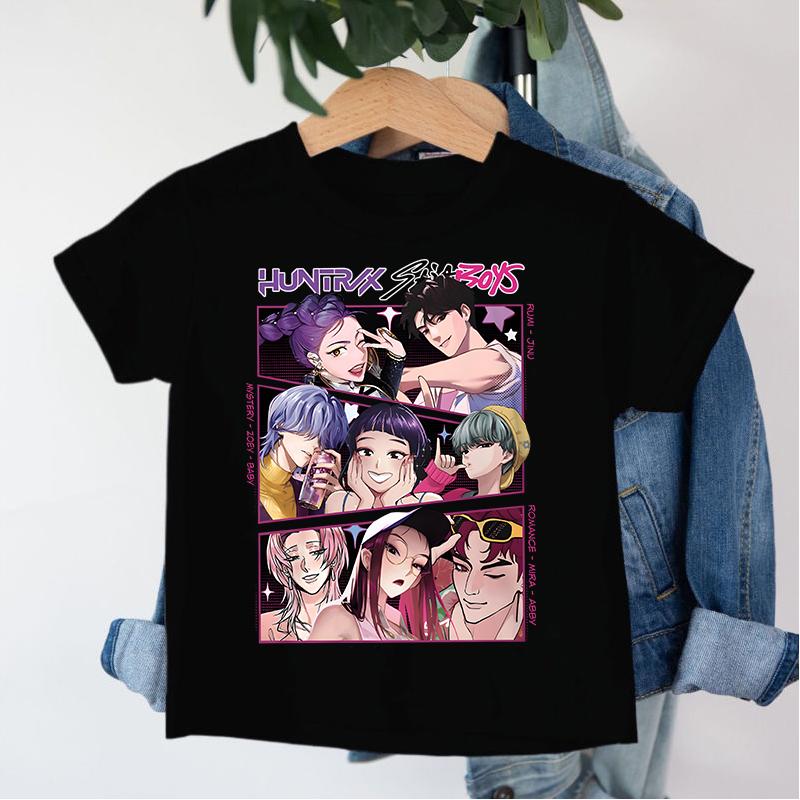 

New 2026 KPop Demon Hunters Saja Boys Cartoon Boys T-shirt Round Neck Print Fashion Casual Top Children s T-shirt Kids Clothing 140