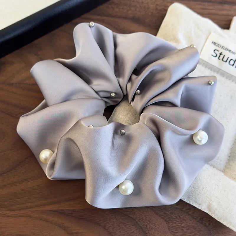 Retro Pearl Satin Hair Scrunchies Headband Women Temperament Hair Rope Rubber Band Spring/summer Fashion Female Hair Accessories