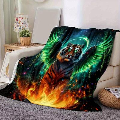 1pc The Winged Tiger's Mystical Journey Blanket Soft Throw for Room Decor, Perfect Gift, Living Room, Travel, Camping, Car Blankets, Beach