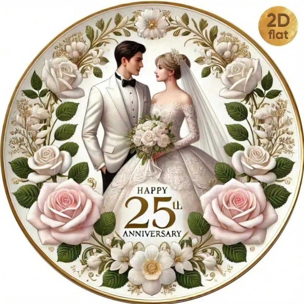3D Metal Wall Art Silver Wedding Anniversary 25th Rustic 2D Decor Sign For Home Garden Patio Living Room Bedroom Indoor Outdoor