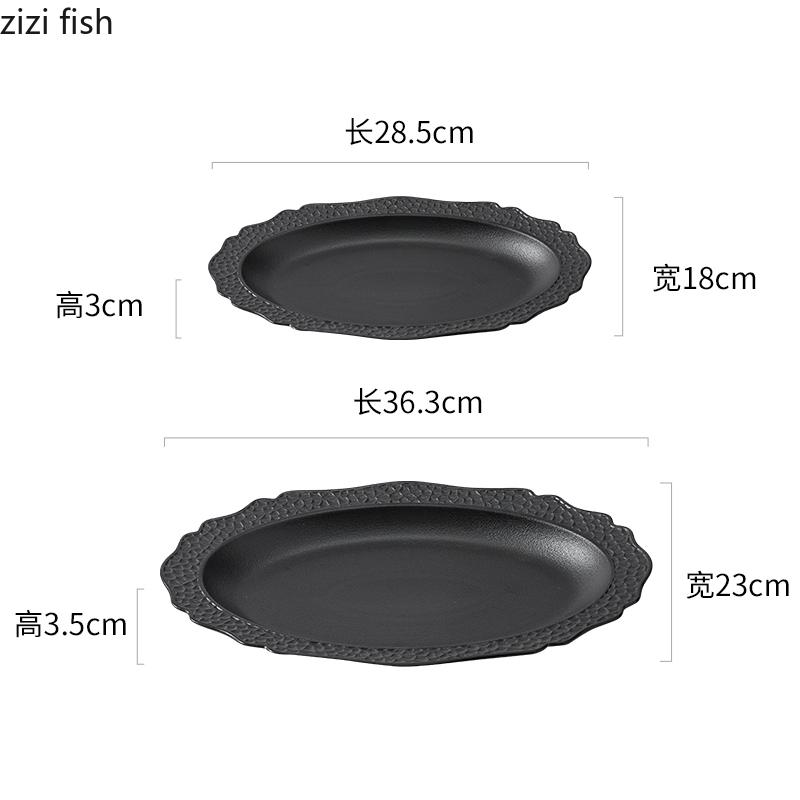Black Honeycomb Textured Ceramic Fish Plate Creative Sushi Plate Barbecue Plate Salad Plates Restaurant Specialty Tableware