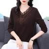 T-shirt Mom à manches longues et col en V en dentelle pour femme - Haut de sous-vêtement chaud pour l'automne