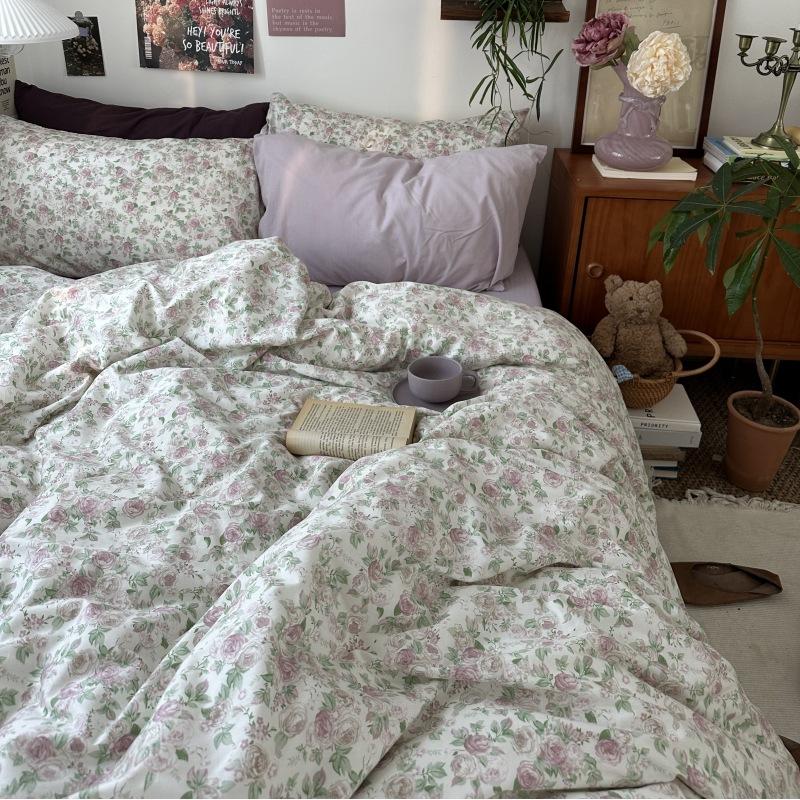 French Style Retro Printed Bedding Rural Style Duvet Cover Solid Color Dust-proof and Easy To Clean Mattress Protective Covers Envelope Pillowcase
