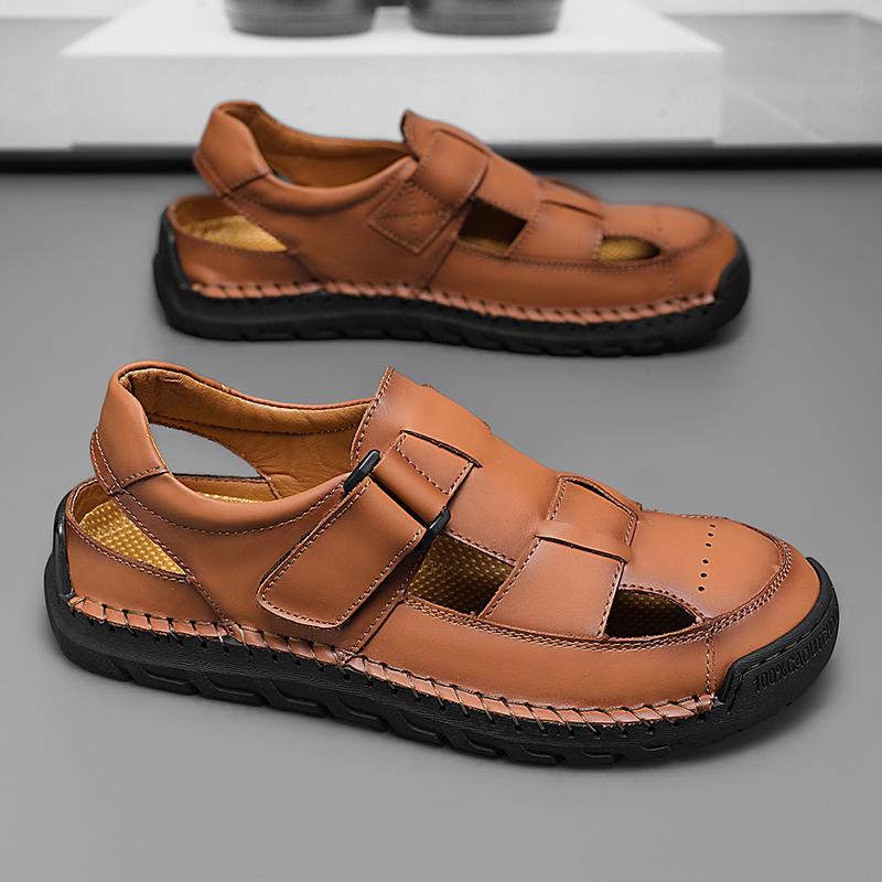 Summer Men's Leather Beach Sandals Pure Handmade Mens Closed Toe Sandals