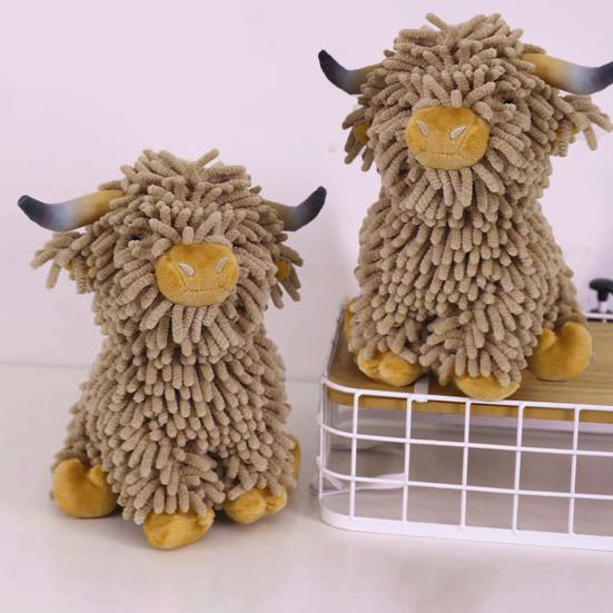 Fuzzy Animal Hand Towel Chenille Highland Cow Decorative Towel Cute Doll Absorbent Hand Towel