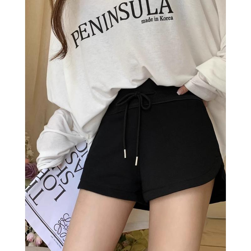 Gray Sports Shorts for Women In Summer New Versatile High-waisted Slim Straps Small Straight Casual Pants