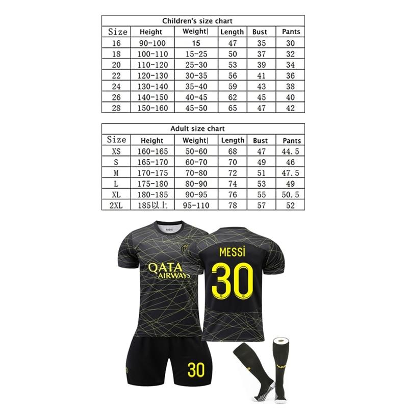 Kids Sports Equipment Paris Messi Football Jersey Set Breathable Quick-Dry Kids Soccer Training Uniform Blue White Stripes Ages 3-12