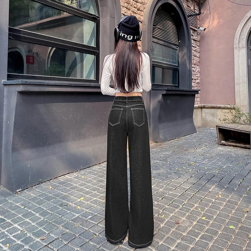 Γυναικεία Νέα Φθινοπωρινά Ψηλόμεσα Τζιν Ευρείας Γάμπας Δείχνουν Λεπτά Αργό Στυλ Χαλαρή Εφαρμογή Ίσια Γάμπα Παντελόνια Μοπ