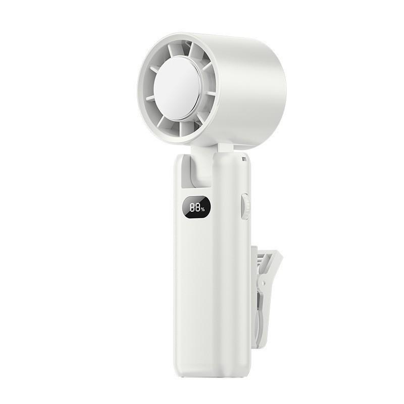 Portable USB Rechargeable Clip-On Fan with Digital Display and High Wind Power, Includes Handheld Cooling Ice Pack