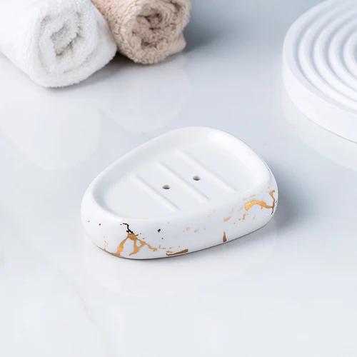 bathroom accessories set Marble gold pattern ceramics toothpaste dispenser soap box toothbrush holder bathroom cup lotion bottle