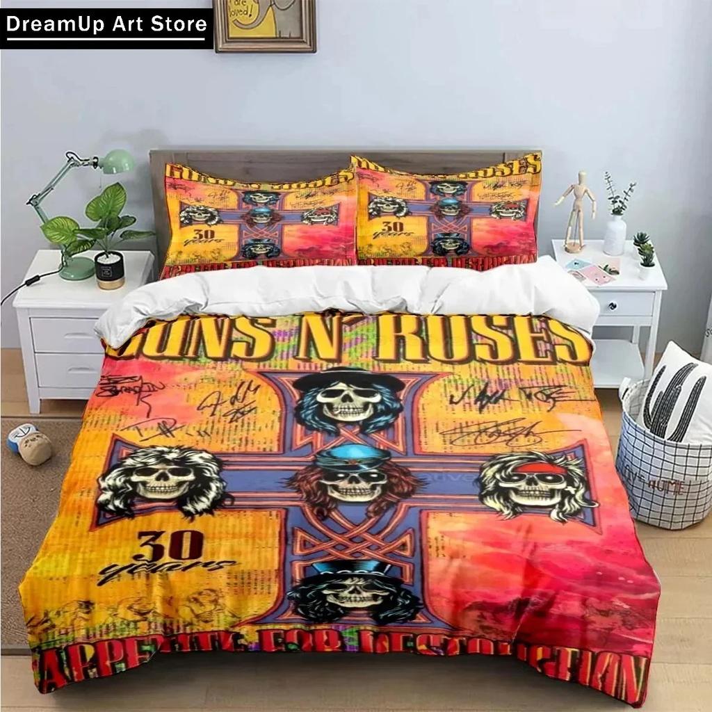 3D Print Guns N Roses GNR Band Retro Bedding Set Cute Quilt Cover Bed Cover With Pillowcase Twin Single Queen King Size Boys