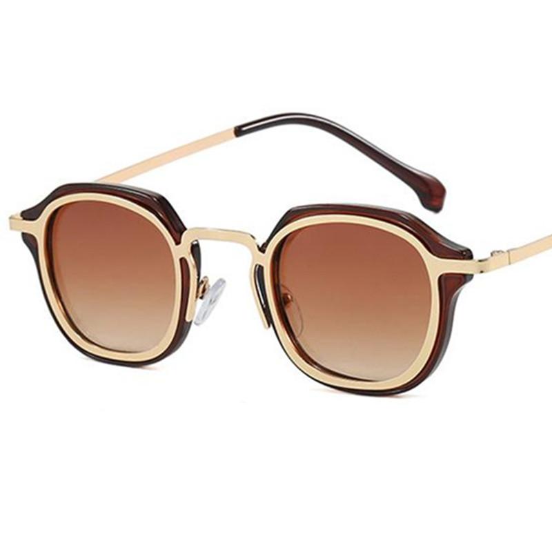 

Punk Sun Glasses Unisex Retro Anti-UV Spectacles Small Frame Eyeglasses Alloy Temples Ornamental Square Unisex Sunglasses as picture коричневый