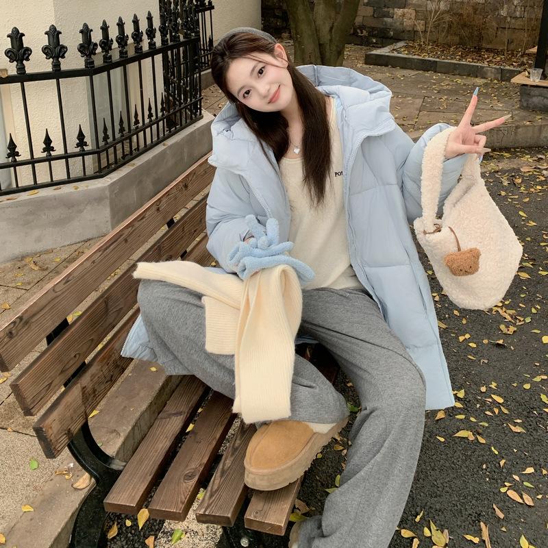 

Зимняя новая хлопковая одежда с капюшоном, модная, универсальная, простая, повседневная, толстая, как хлеб, женское пальто XL светло-синий