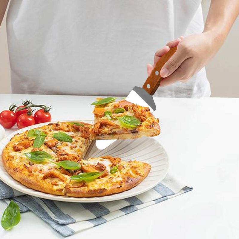Stainless Steel Pizza Shovel Non-stick Pizza Paddle Spatula Wooden Handle Pizza Cheese Server Triangular Spade Cheese Shovel