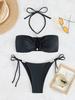 Halter Tie Pearl Decor Sexy Two Piece Bikini Set Elegant Women Swimwear
