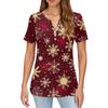 Dame T-skjorte Juleprint Knapper Korte Ermer Hverdag Weekend Mote Basic V-hals Vanlig Topp