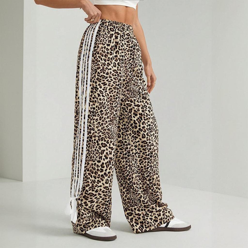 Women's High Waist Sports Pants Loose Wide Leg Pants Contrast Striped Casual Pants