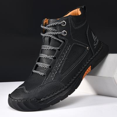 New Hand-stitching Casual Leather Shoes Men Boots Outdoor Autumn Retro Breathable Casual Shoes Lace Up Khaki Ankle Boots Winter
