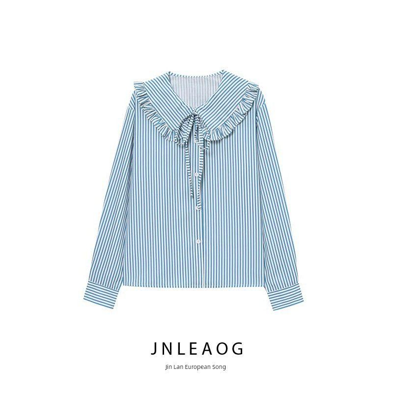 Jnleaog Spring New Arrival Women's Clothing Fashion Style French Fashion Design Doll Collar Stripes Shirt