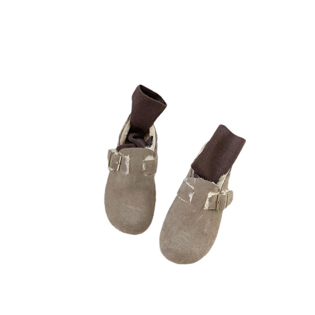Grape mother winter velvet warm thick-soled big-headed shoes integrated leather single shoes one pedal fluffy shoes women's Boken shoes