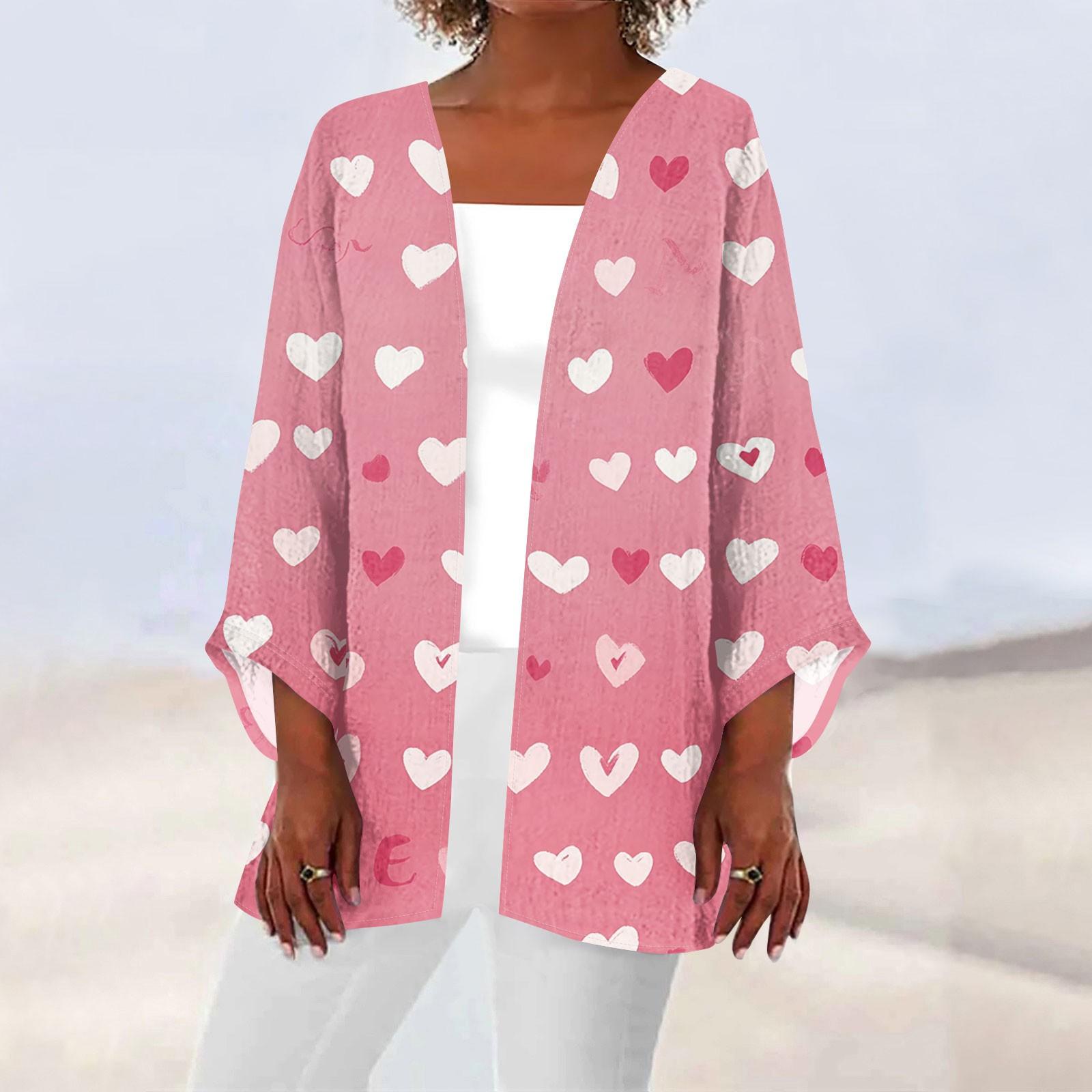 

Женская повседневная и модная легкая куртка средней длины с принтом ко Дню святого Валентина, кардиган M розовый