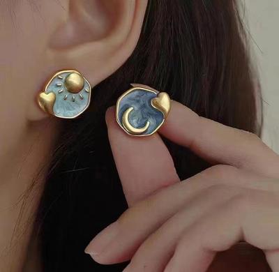 Brincos Retro Sol Lua Coreano