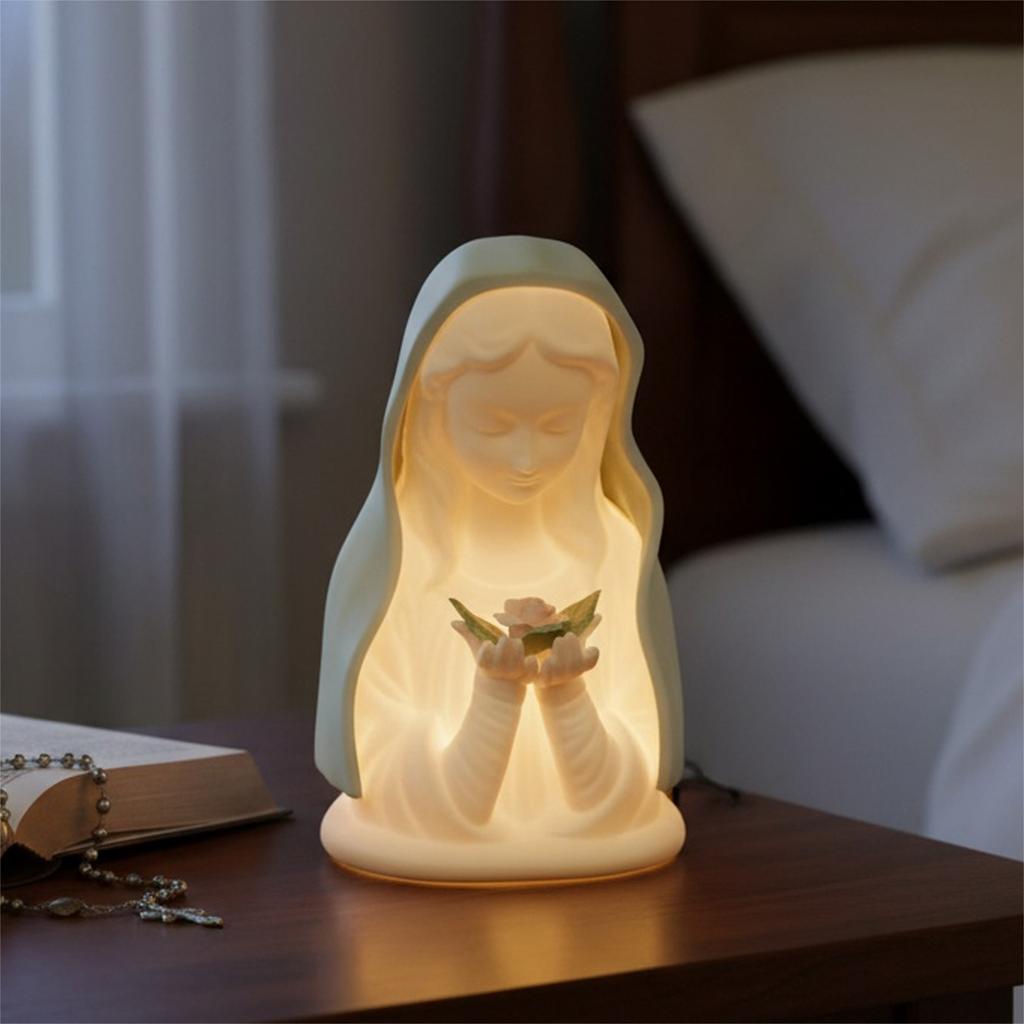 Virgin Mary Prayer Night Light Handcrafted Virgin Mary Catholic Decor Table Lamp Home Decoration Desk Accessories for Reading
