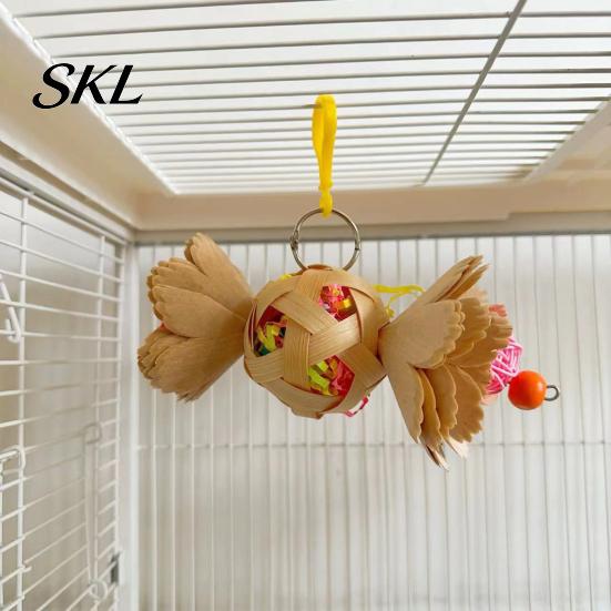 Parrot Playtime Toy Shredder Ball Toy, Bamboo Bird Foraging with Paper Enrichment Strips, Shredding for Parakeet Conure Cockatiel Lovebird Natural