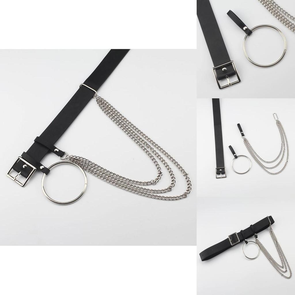 Fashionable Black Waist Belt With Circular Ring And Chain Tassel For Men And Women Fashion Accessory