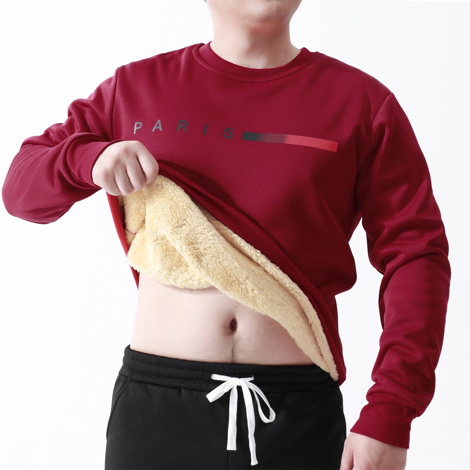 

Мужская зимняя однотонная толстовка с цифровой печатью и утолщенным бархатом, мужская повседневная толстовка с круглым вырезом XL винный