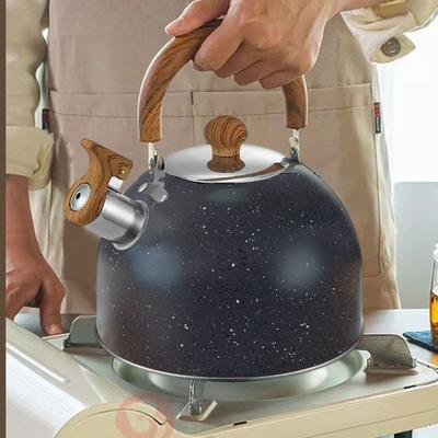 Bouilloire à sifflet, Théières pour cuisinière en acier inoxydable de qualité alimentaire avec motif bois Poignée pliable, Bouilloire à sifflet fort