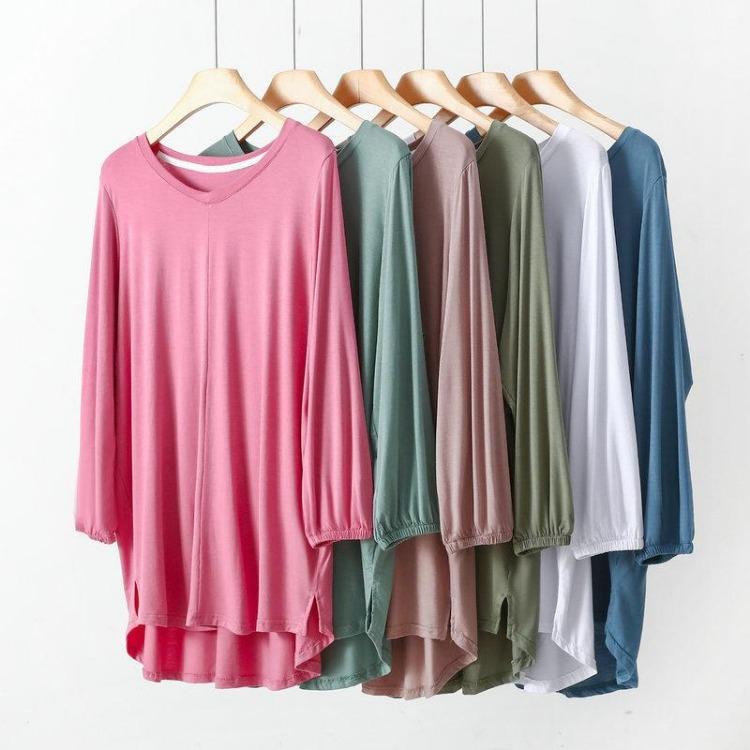 Women Plus Size V-Neck Tshirt Loose Casual Summer Top Modal Solid Color Tee Comfortable XL To 8XL T-Shirt