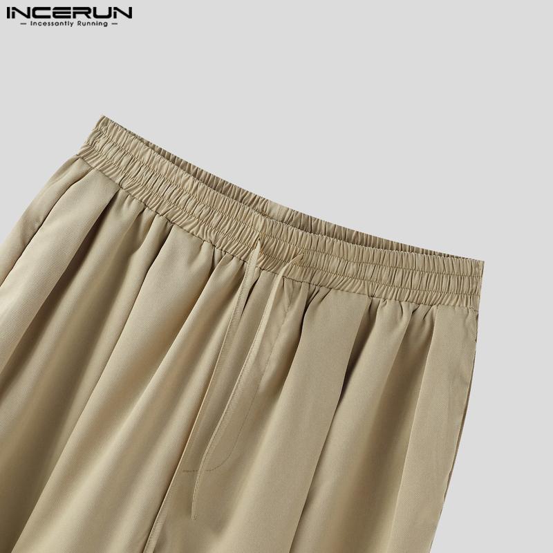INCERUN Men Drawstring Elastic Waist Casual Loose Wide Legs Half Pants Shorts