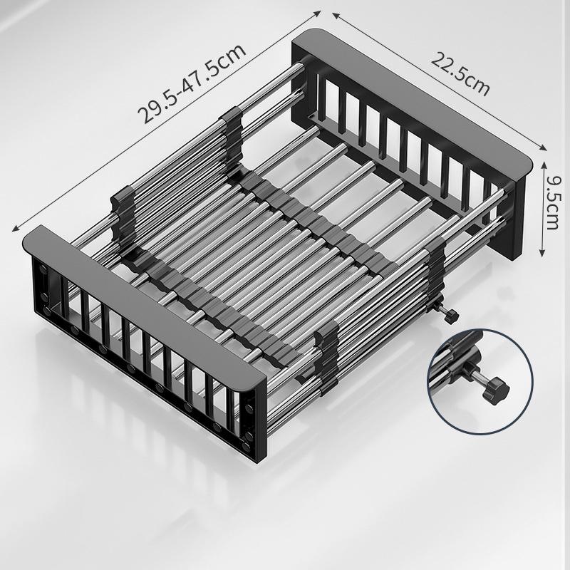 Verstellbarer Edelstahl-Abtropfkorb Abtropfschale für Geschirr Gemüse Obst Auf oder im Spülbecken Küchenkorb Geschirrtrockner