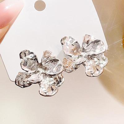 Japanese and Korean Light Luxury Liquid Flower Silver Needle Earrings with Irregular Three-Dimensional Design