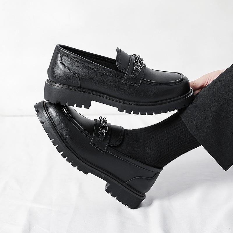 Men's loafers British retro leather shoes Men's Brock men's shoes Platform one pedal Hairstylist small leather shoes